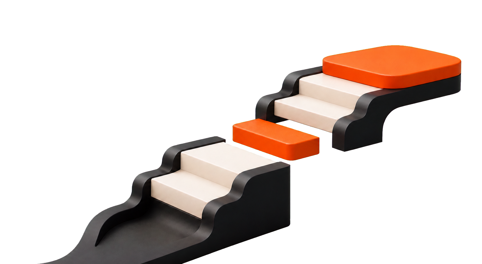 Black and warm-white customer journey completed by one orange missing step