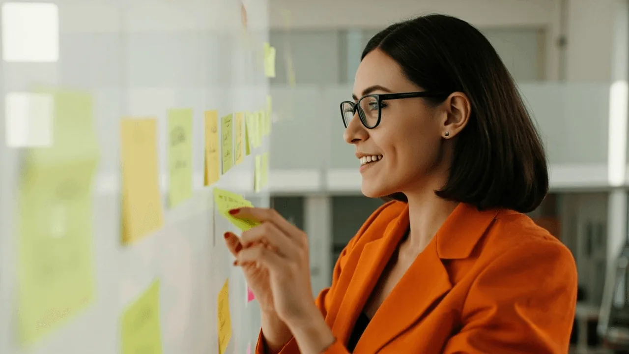 Planning a lead generation campaign with sticky notes on a glass wall