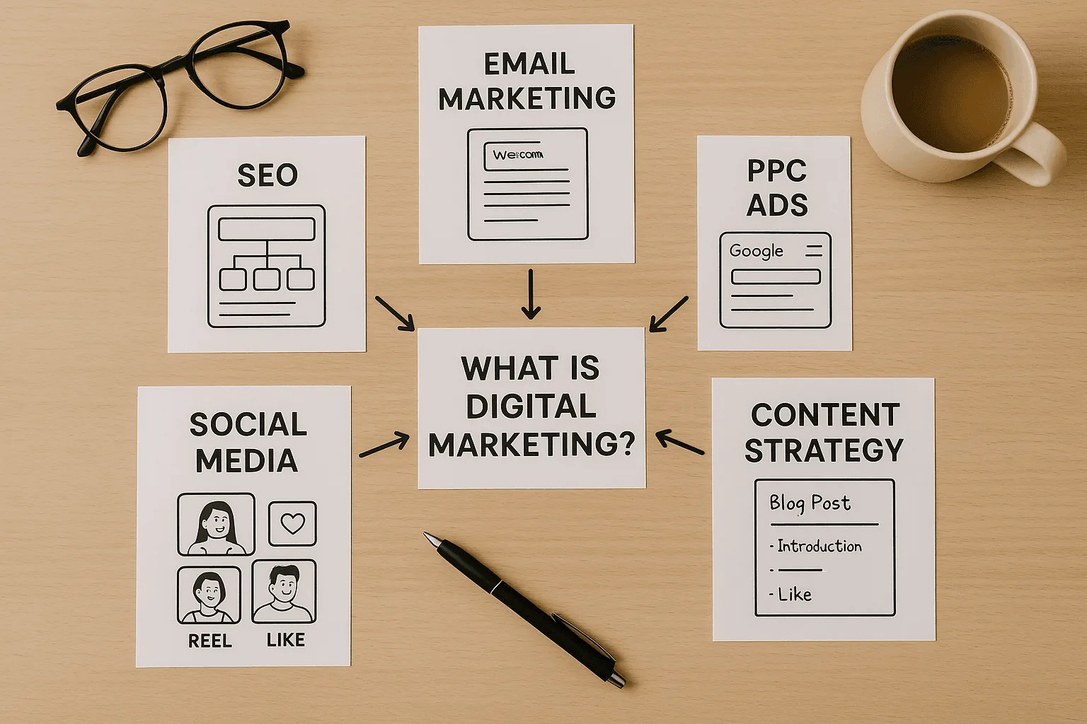 Digital marketing channels: SEO, email marketing, PPC ads, social media and content strategy