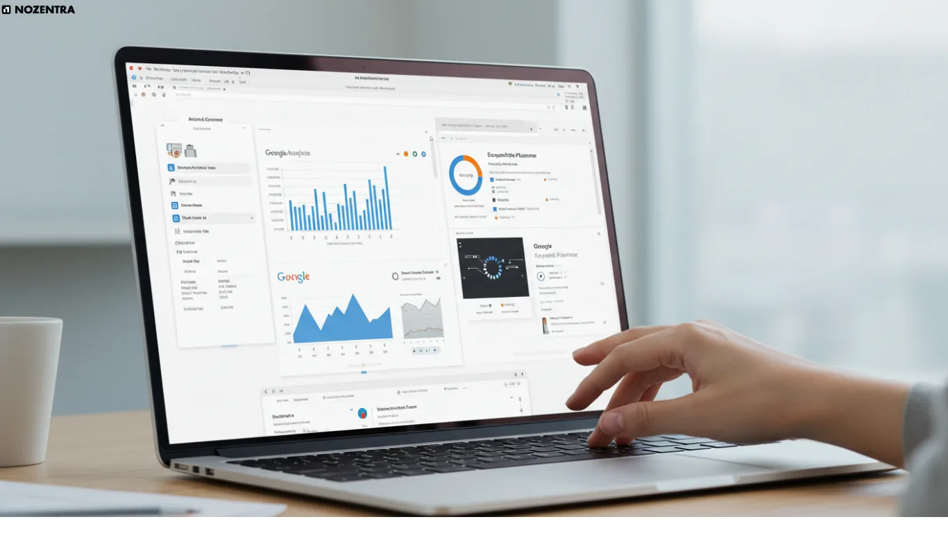 Person reviewing search analytics dashboards on a laptop