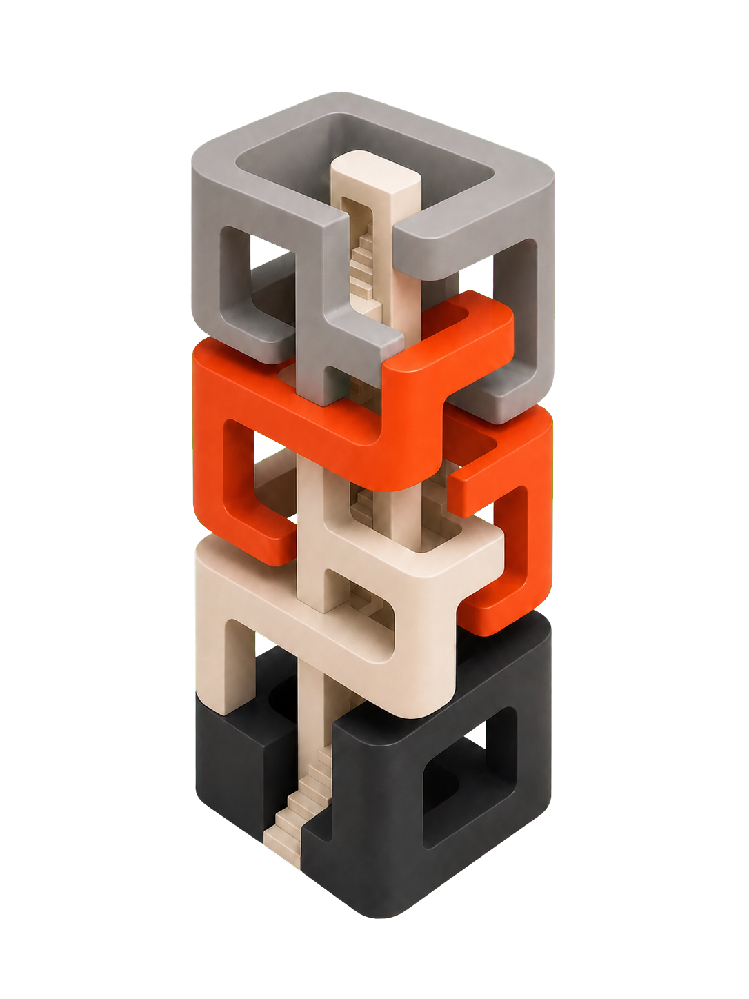 A cutaway black tower with four delivery floors for web, SEO, AI and growth services