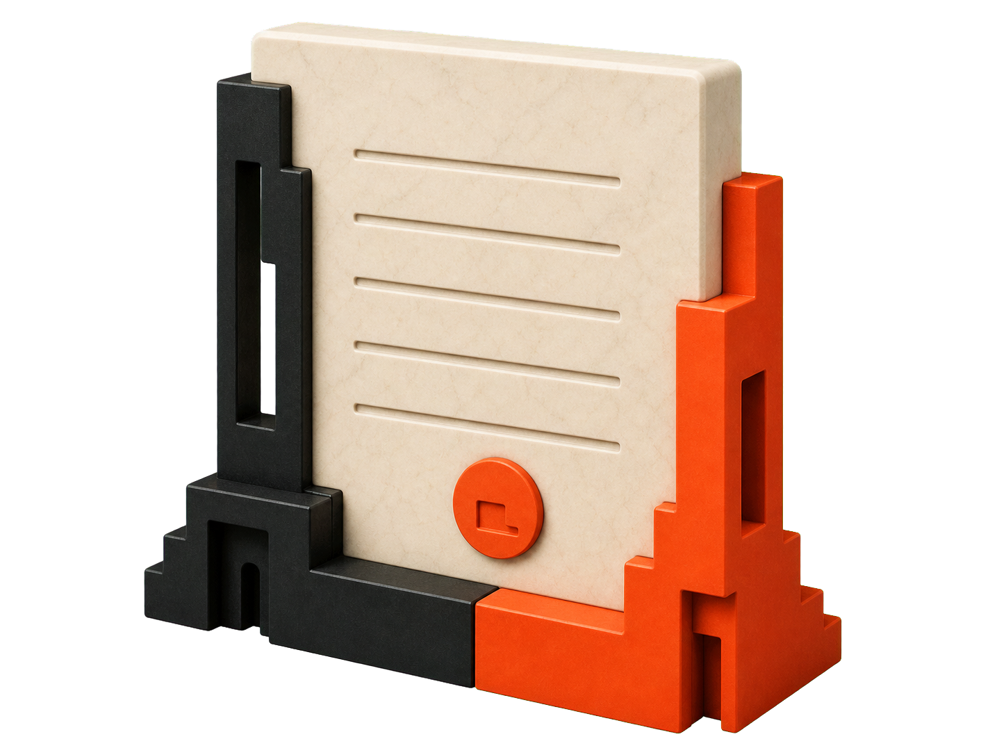 A sculptural agreement with five written clauses protected by black and orange boundary frames