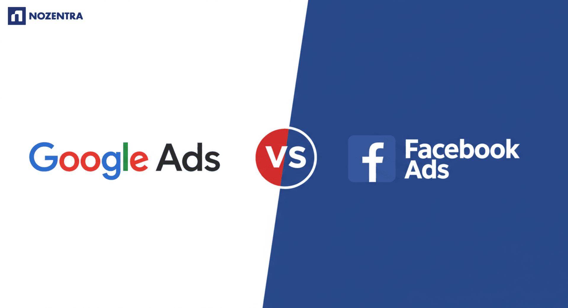Google Ads vs. Facebook Ads comparison graphic.