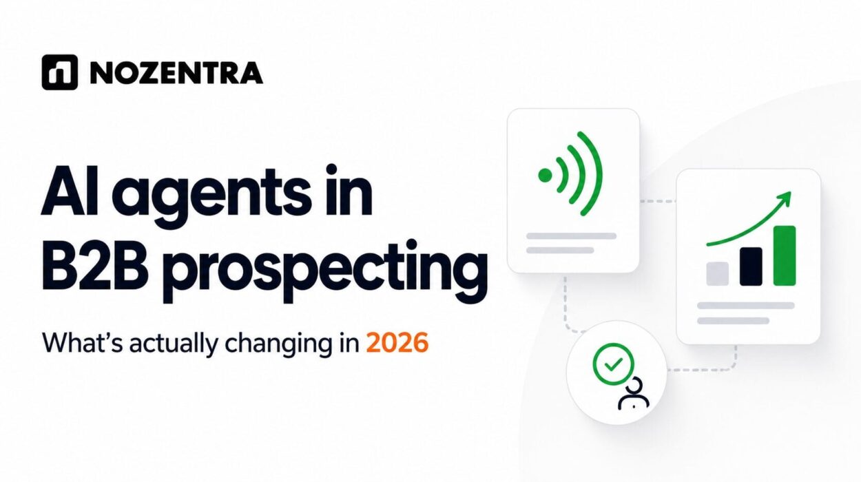 AI agents in B2B prospecting graphic showing live signals, prospect ranking and human approval in a simple connected workflow.