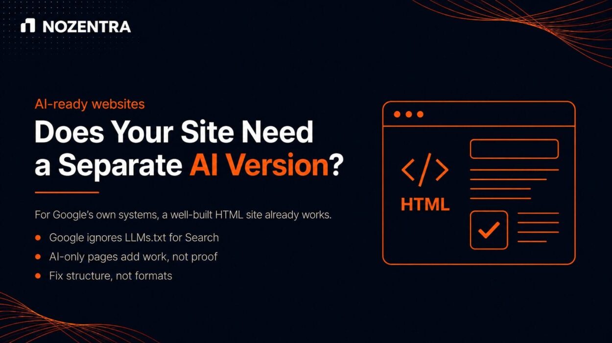 Illustration explaining that a well-built HTML website does not need a separate AI version for Google Search and AI features.
